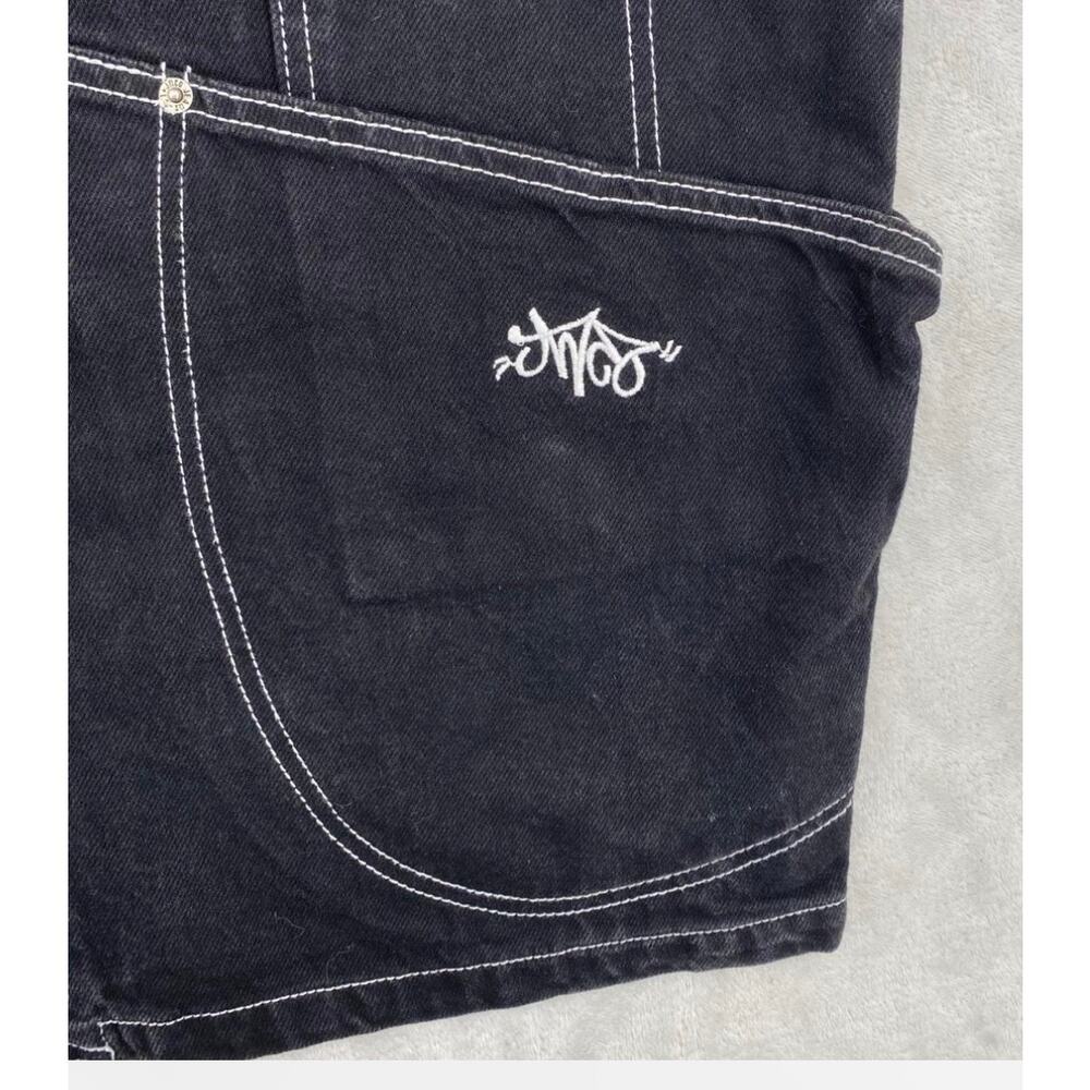 JNCO Black Denim Utility Vest M White Contrast Stitch Y2K Skate Carpenter - Picture 6 of 12